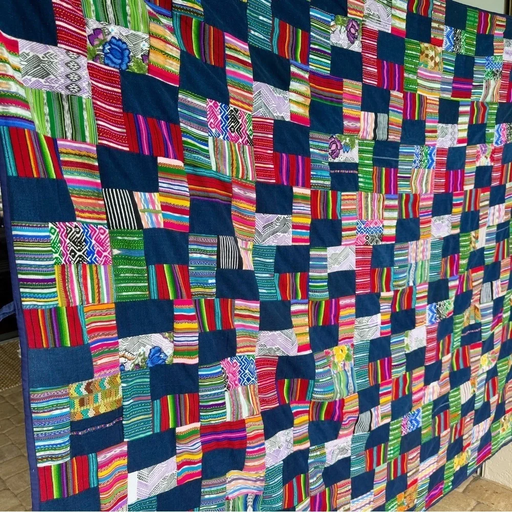 Artisanal Guatemalan patch work colorful bedspread or wall hanging 80“ x 64“​​​​